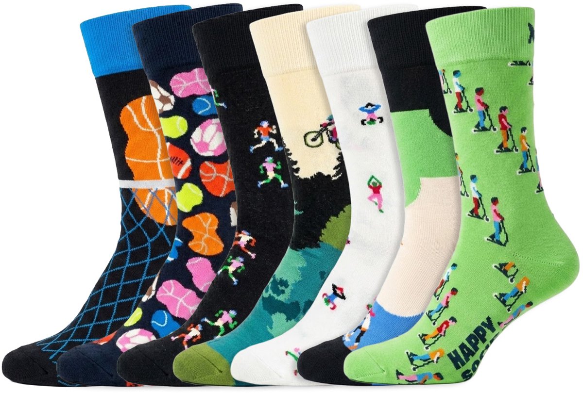 7 Paar – Happy Socks – Dames & Heren – Thema Sport – Katoen – Maat 41/46