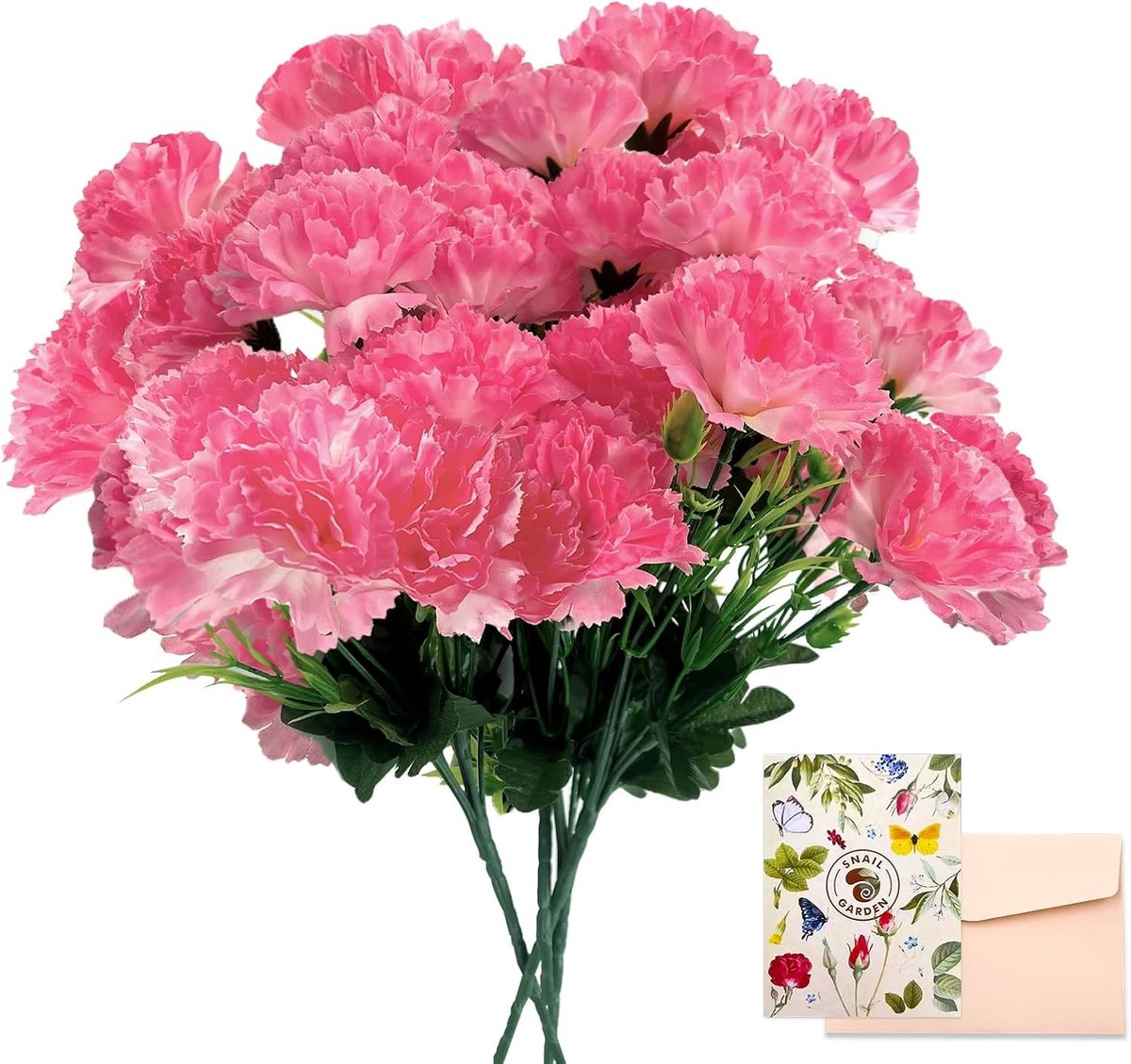 24 Stuks Kunstmatige Rozen - Roze Anjers met Stelen, Faux Bloemen Boeket voor Moederdag en Bruiloft, Weerbestendig en Kleurvast, 7.5 cm Grote Bloemen