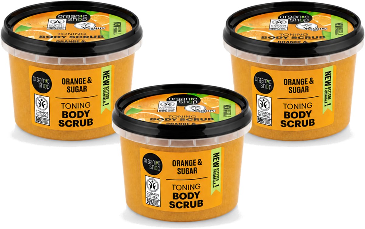 3 x Organic Shop - Body Scrub Orange - Verzorgend en Geurend - 250 ml - Voordeelverpakking - 3 stuks
