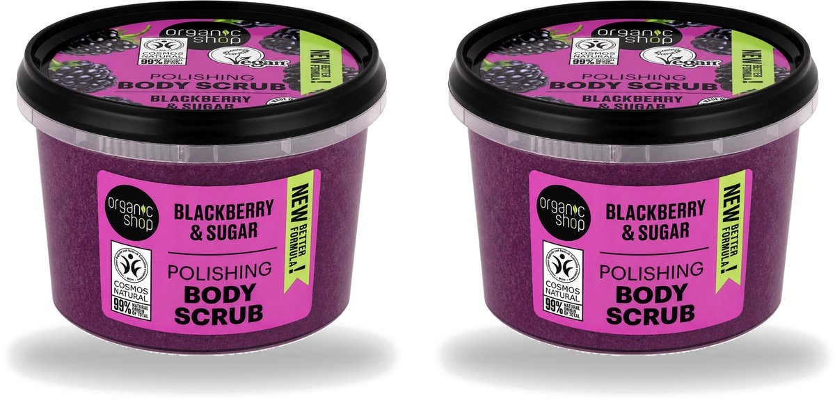 2 x Organic Shop - Body Scrub Blackberry - Verfrissend en Hydraterend - 250 ml - Voordeelverpakking - 2 stuks