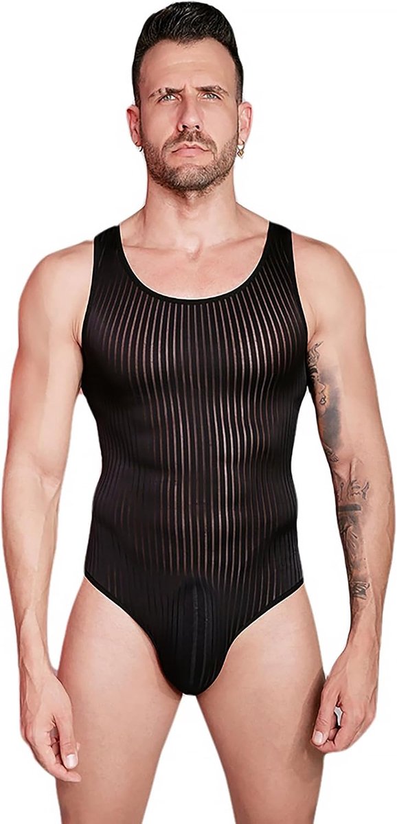 Bodysuit voor heren, kant, onderhemd, mesh, sexy shirt, tops, transparant, mouwloos, stringbody, overall, lingerie, bodysuit, eendelige pyjama, erotisch ondergoed