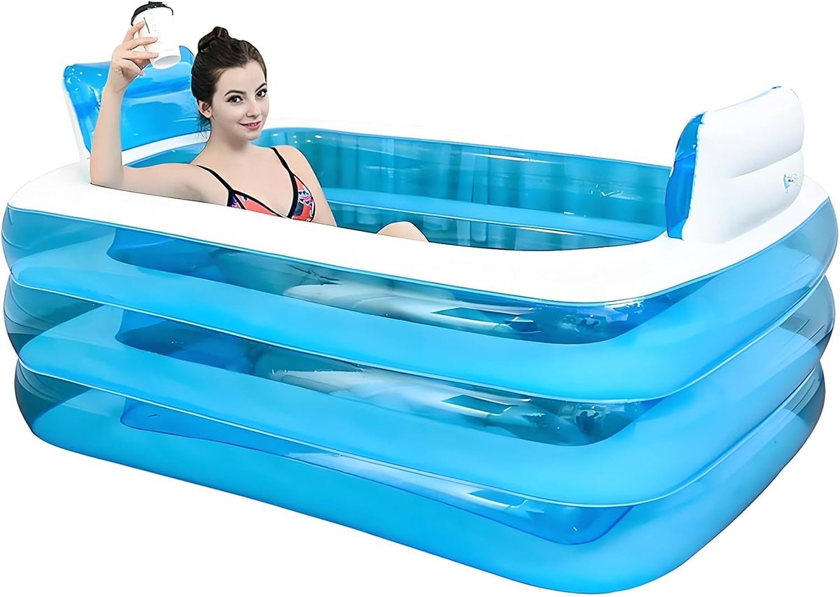 Bathtub Spa Badkuip for Adults, Double PVC Foldable Swimming Pool with Foot Pump 160CM