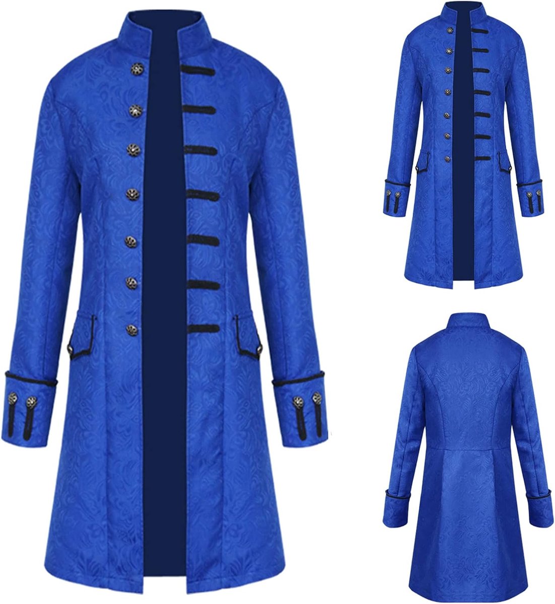 Middeleeuwse vintage jas voor heren, gotische trenchcoat met enkele rij knopen, lange Halloween-jas, middeleeuws Victoriaans geklede uniform voor steampunk-thema en Halloween-feest