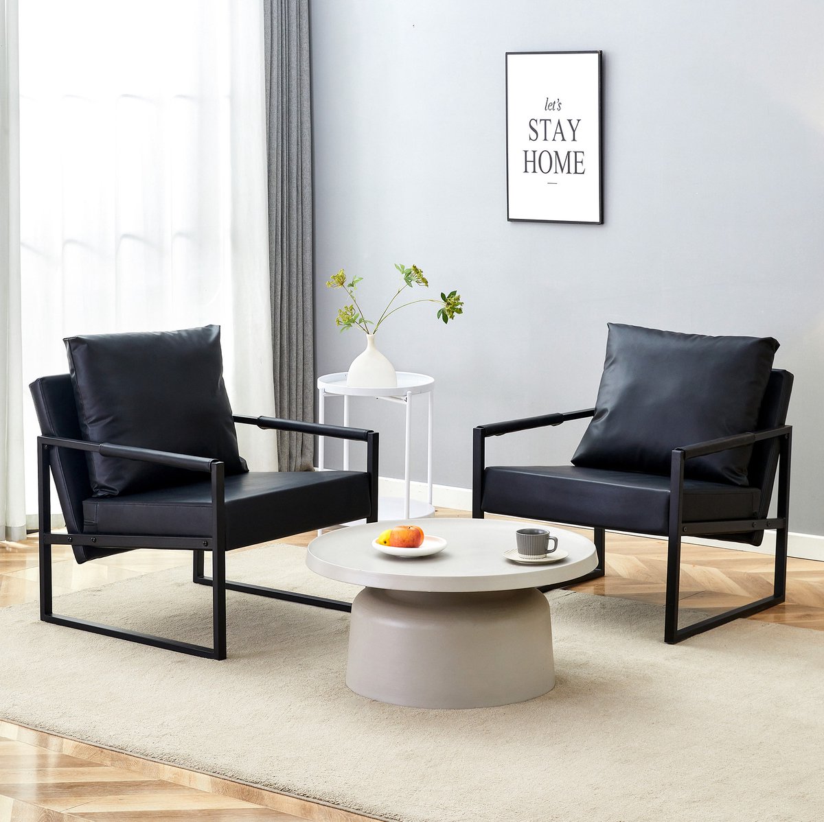 MODENUIT Fauteuil - Eenpersoons Met Armleuningen - Metalen Frame - Voor Woonkamer - Kunstleer - Zwart