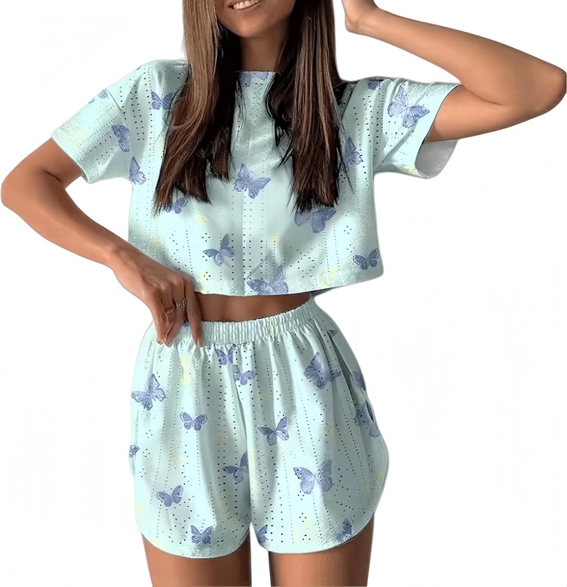 Set voor dames, 2-delig, casual, korte mouwen, trainingspak, loungewear, shorts en truien voor comfortabele bovenstukken met korte mouwen, zomerkleding, vrijetijdskleding, zomer
