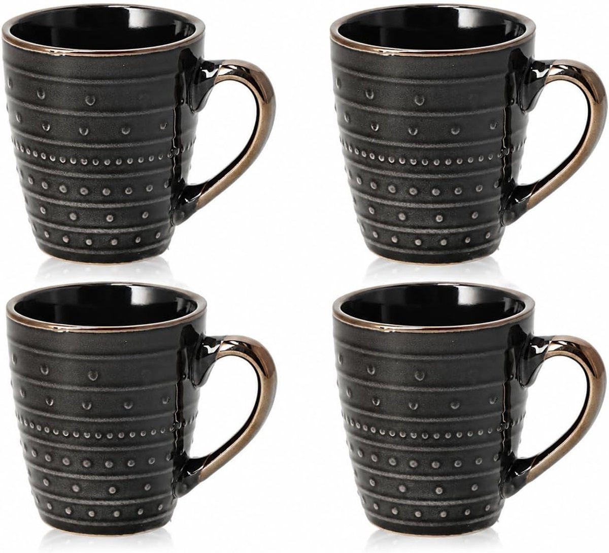 Set van 4 – Keramische Mokken met Oor 200 ml – Zwart Goud – Kopjes voor Koffie, Cappuccino, Espresso en Thee