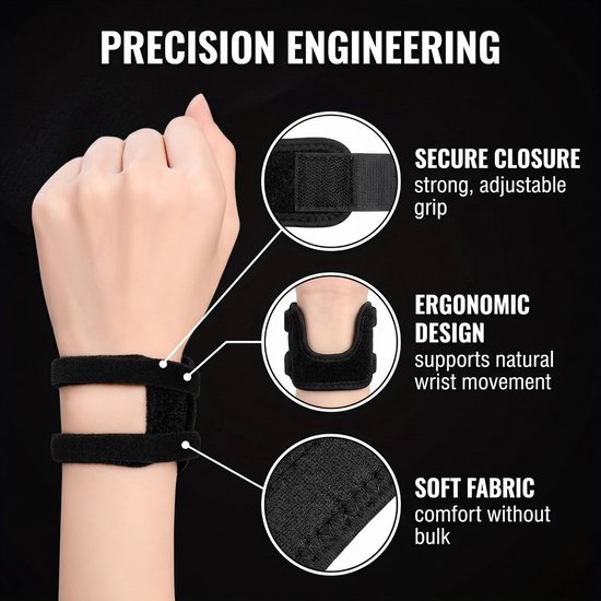Sport [2 stuks], polsbandage voor TFCC en peesontsteking, verstelbare polsbandages voor fitness, training, kantoor en gaming, zwart — afbeelding 2