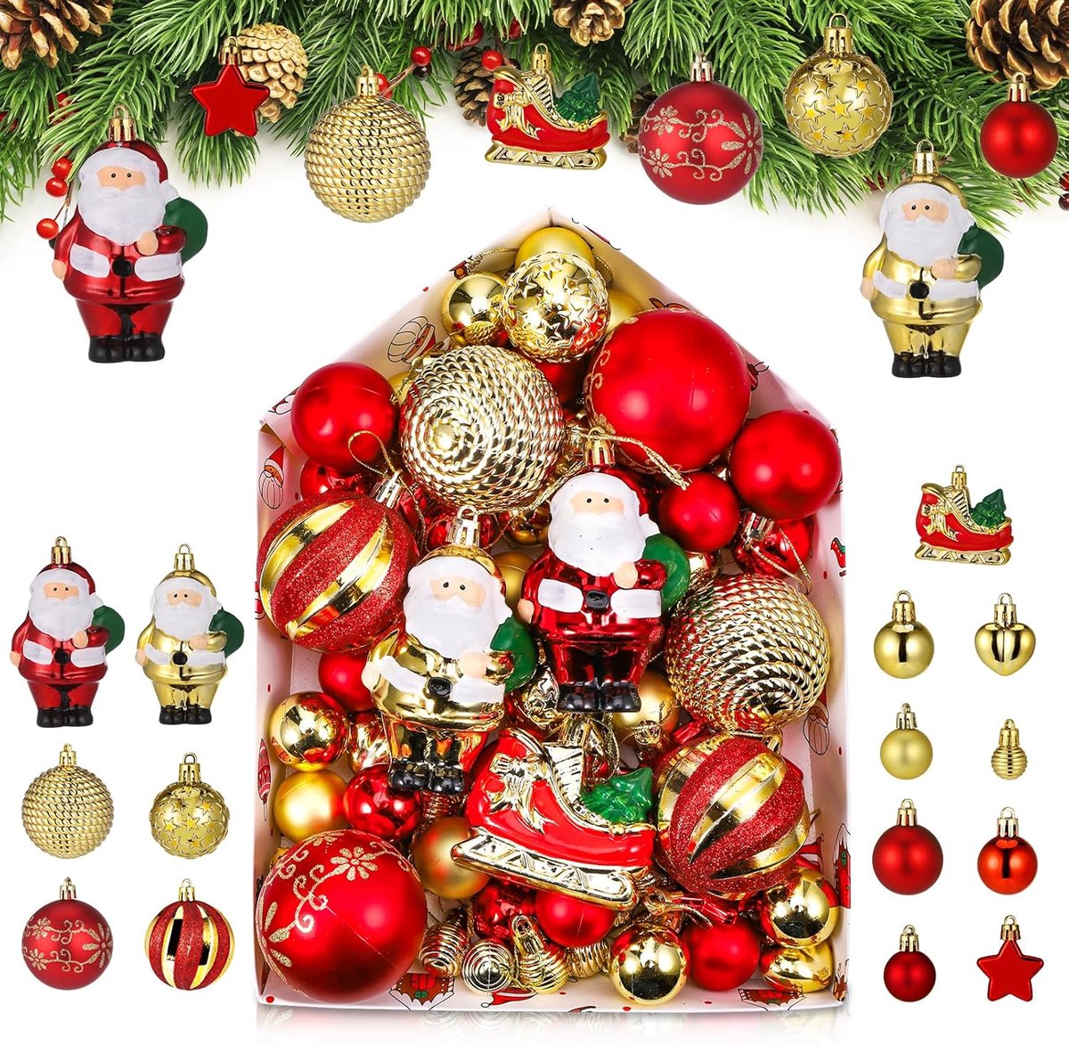 Kerstballen, Splintervrije Plastic Kerstboom Ballen, 20-90 mm Rode en Gouden Kerstballen voor Kerstmis, Bruiloft, Feest en Verjaardag Ornamenten