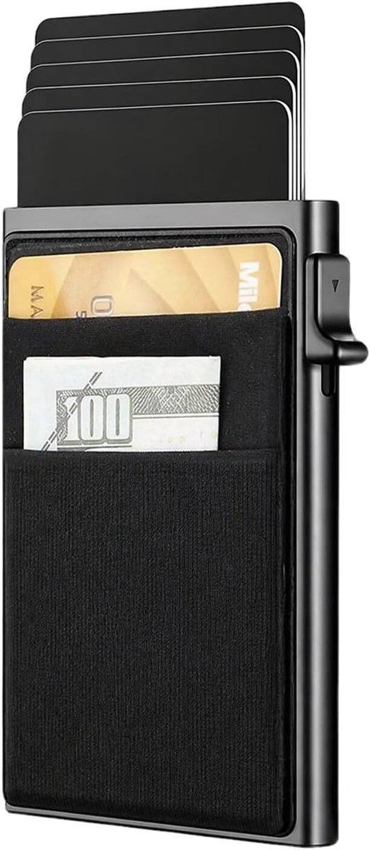 Kaarthouder voor heren, RFID-bescherming, kaarthouder, pop-up, slanke kaarthouder met muntvak, portemonnee voor heren, kleine portemonnee, creditcardhouder voor 1-6 kaarten en bankbiljetten, zwart