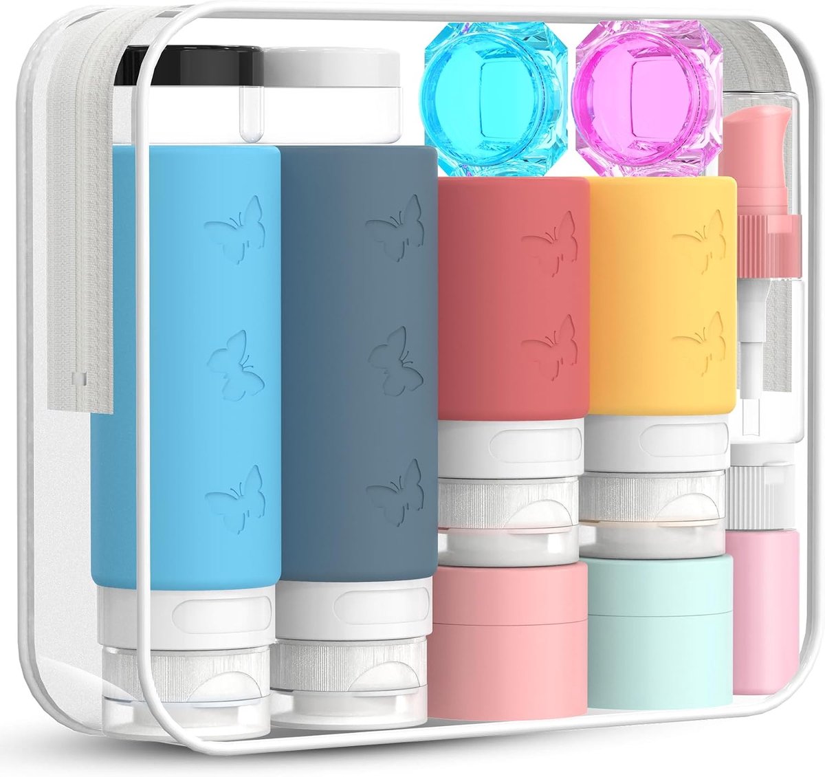 26 Stuks Reisflessen voor Toiletartikelen 3.4 oz/2.1 oz, Knijpbare Siliconen Reisflessen Set, Lege Lekvrije Navulbare Reisflessen om te Vullen voor Shampoo en Lotion, TSA-goedgekeurde Reisaccessoires