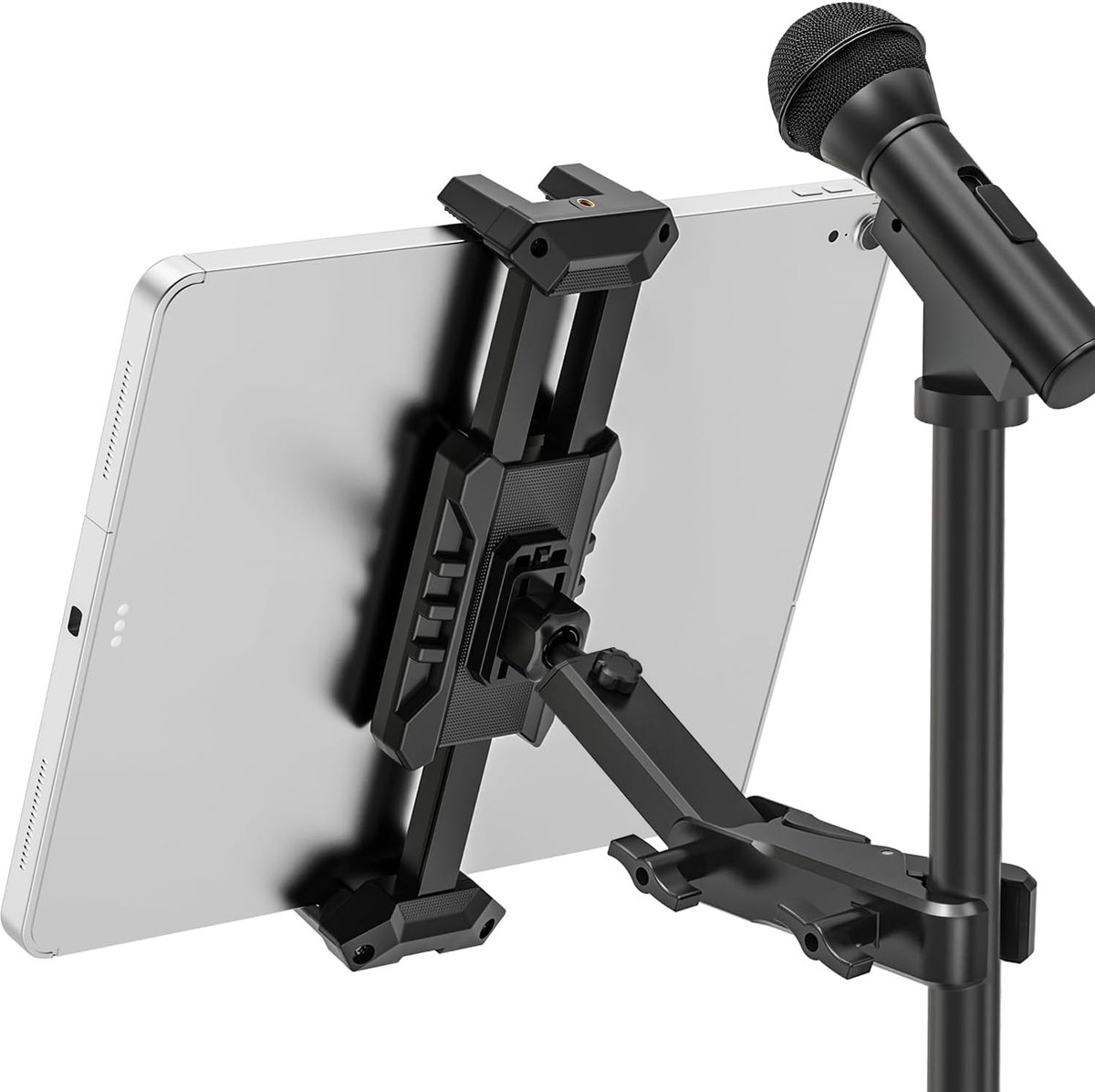 Houder voor Microfoonstandaard, 360° Draaibaar, Verstelbare Muziekstandaard Compatibel met iPad, Smartphones en Tablets 4,7-13,5 inch