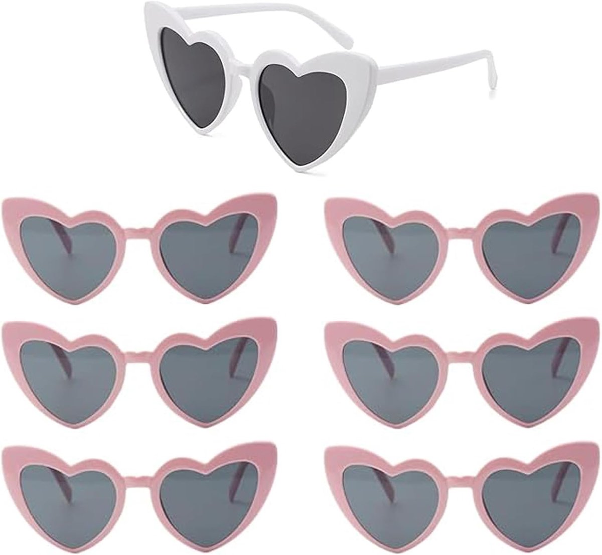 7-delige hartvormige zonnebril, hartvormige zonnebril, zonnebrillenset voor feestjes, voor meisjes, vrouwen, winkelen, reizen, feest,