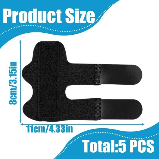 Set van 5 Verstelbare Vinger Splints voor Trigger Finger en Vingerblessures - Comfortabele Bandage voor Alle Vingers — afbeelding 5