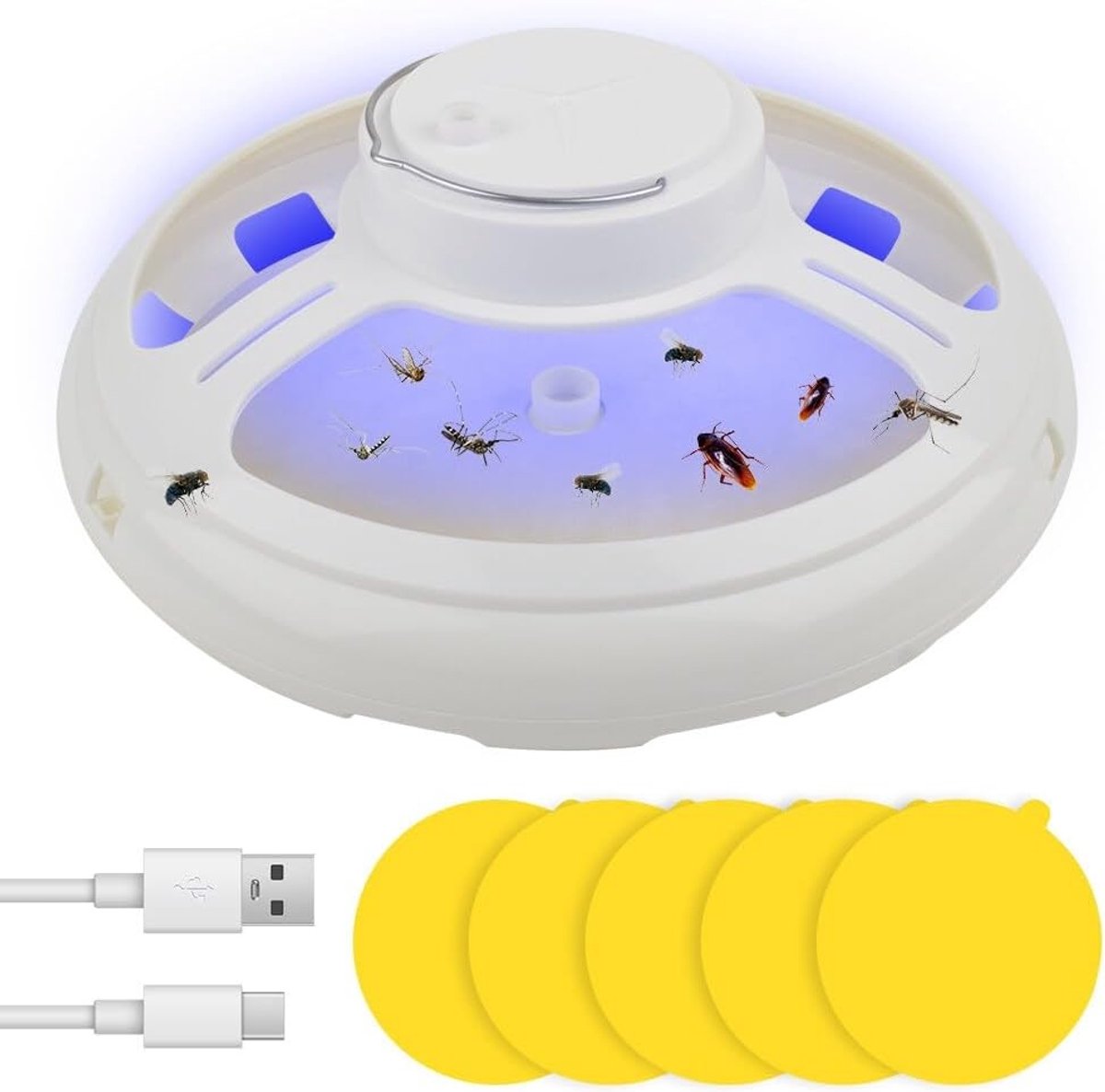 Effectieve Vlooienval voor Thuisgebruik, Elektrische Insectenval met Plakschijven, LED Vlooienlamp en Kakerlakkenval met 5 Hechtdiscs