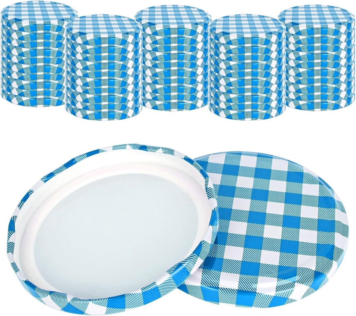 Twist-Off deksel voor inmaakpotten, schroefdeksel voor conserveren, blauw-wit geruit design, ideaal voor voedselopslag