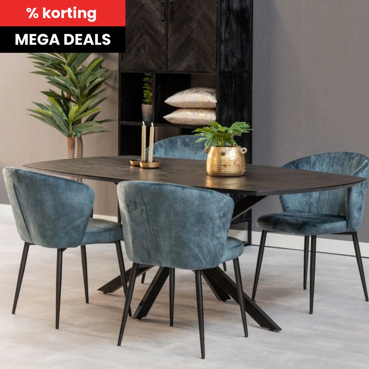 Mangohouten Eettafel Vicenza Black Deens Ovaal 180x100 cm Mahom Industrieel - Dinertafel van Mangohout & Metaal - Industriële Eettafel