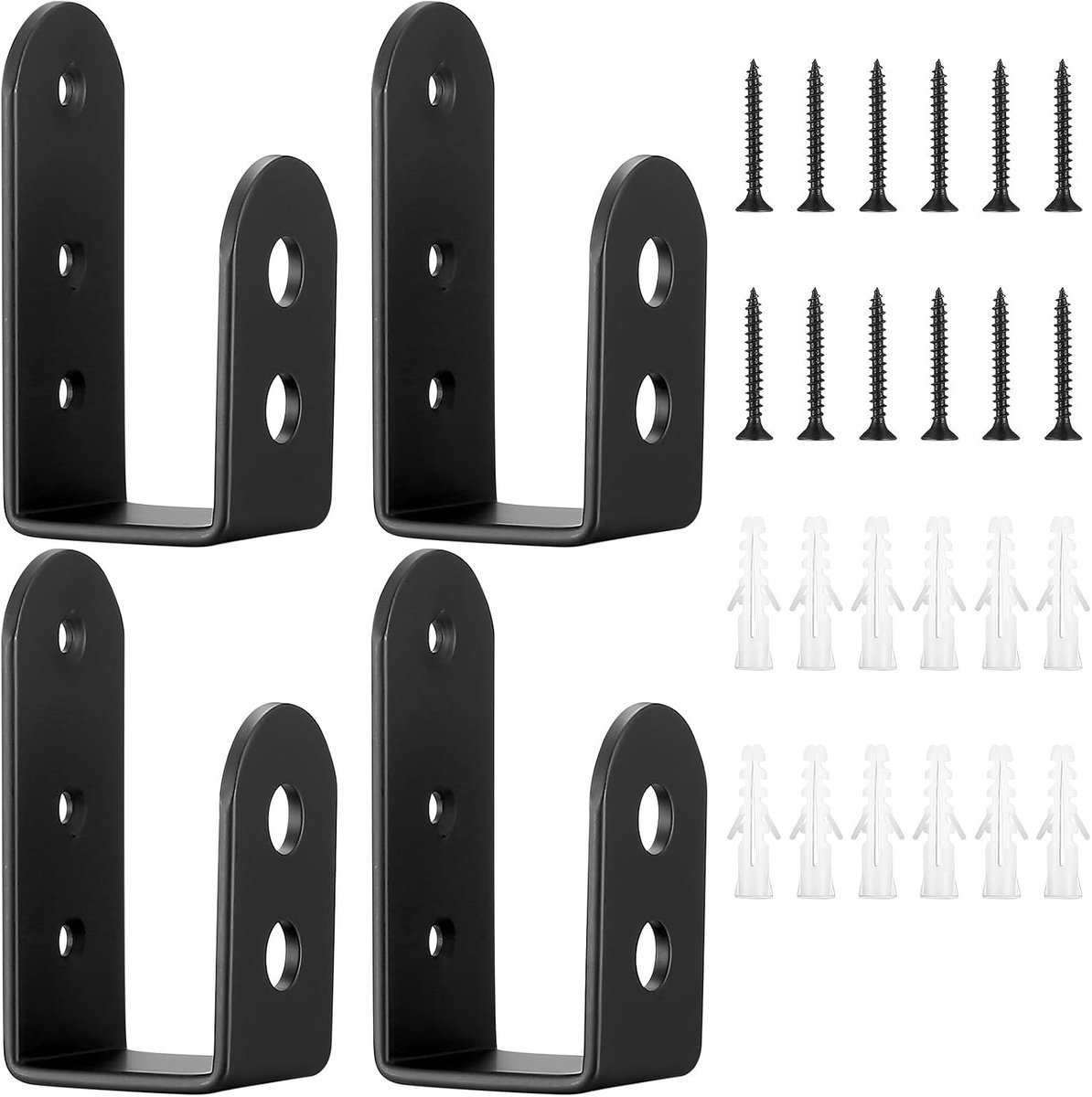Set van 4 Deurbarricade Beugels, U-vormige Beugels voor Deurbeveiliging, Ideaal voor Schuur en Garagedeuren, Geschikt voor 2x4 Hout met Schroeven, Versterking en Veiligheid
