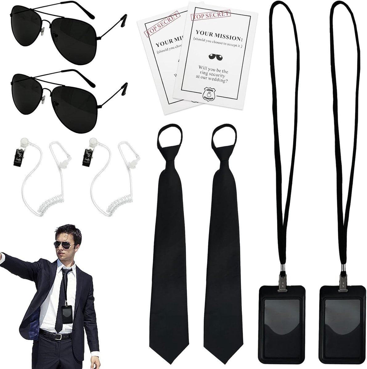 Complete Set van 10 Stukjes Verkleedaccessoires voor een Geheime Agent, inclusief Zonnebril, Stropdas en Kaarthouder voor Volwassenen