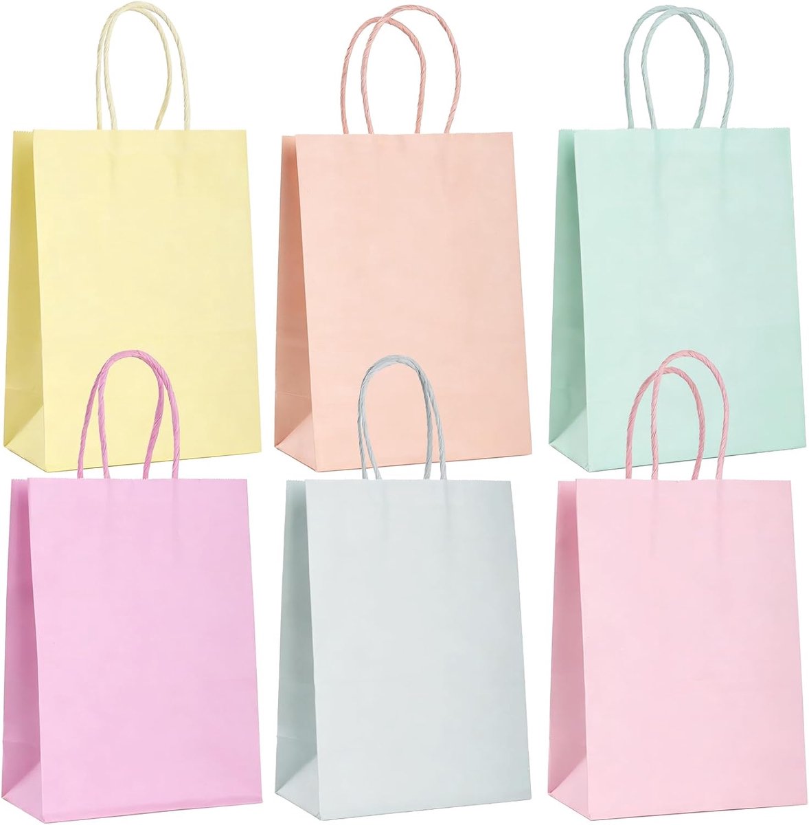 24 gekleurde zakjes van kraftpapier met handvat, herbruikbare geschenkzakjes en boodschappen, geschikt voor bruiloften, verjaardagen, restaurants, winkels, winkels, kledingwinkels, 21 x 15 x 8