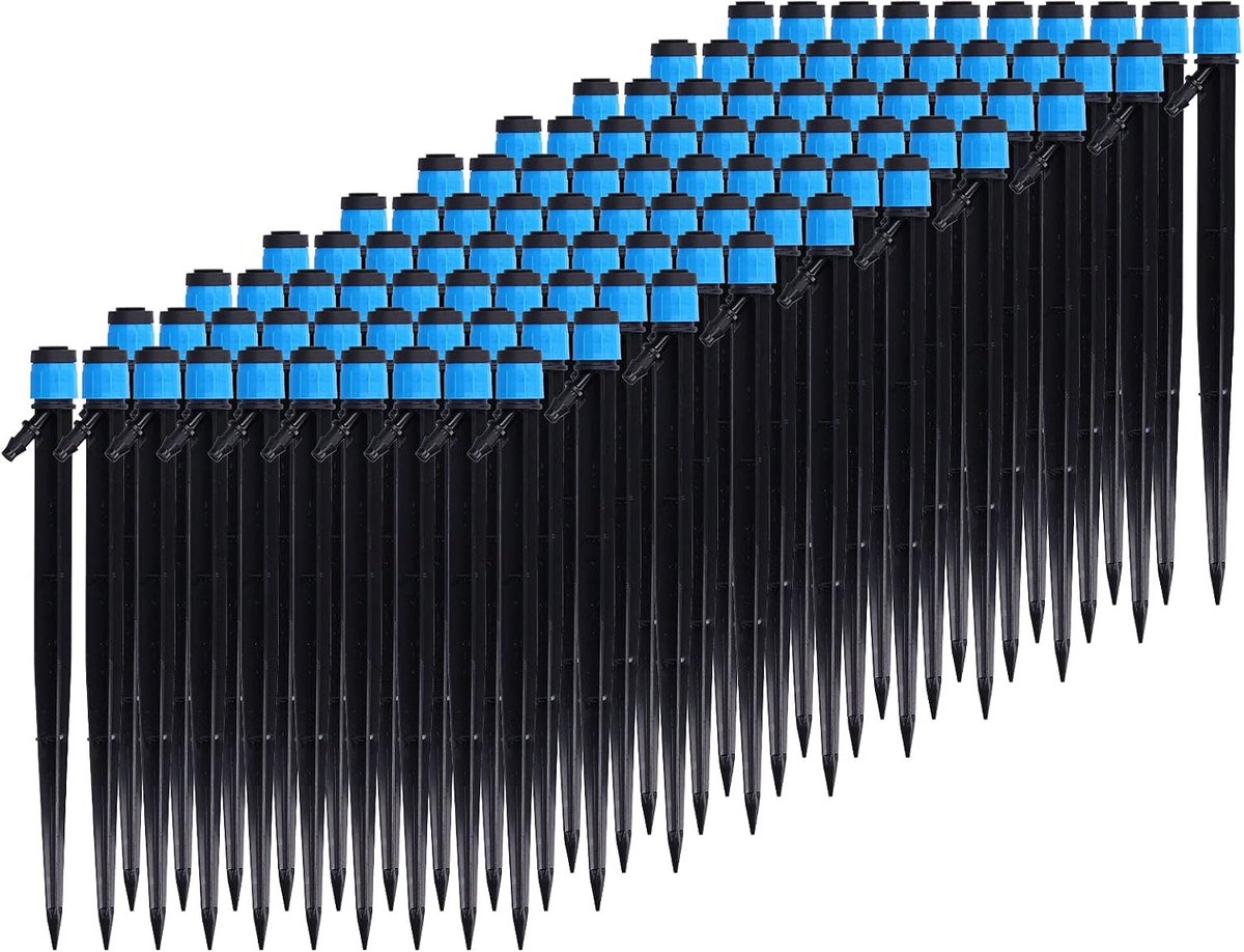 100 stuks druppelirrigatiedruppels, 18 cm universele 360° irrigatiekoppen voor tuinirrigatiesystemen met 4/7 mm slangen