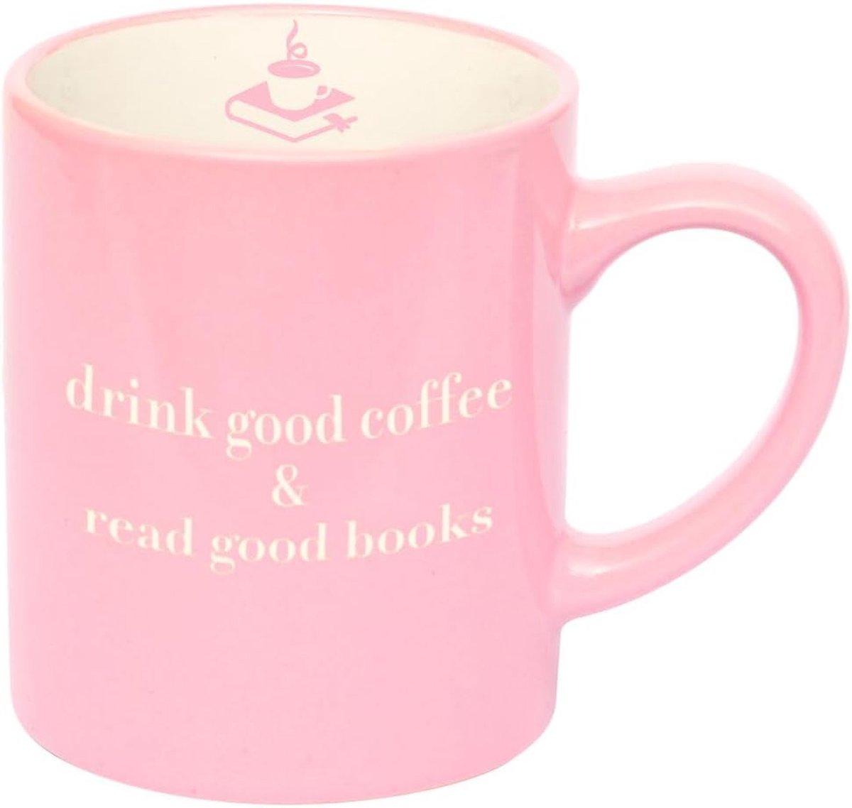 Moses. Libri_x Mok drink good coffee, keramische mok met hoogwaardige gravure en boek-motief, vaatwasser- en magnetronbestendig, koffiekop in de kleur poederroze, inhoud 350 ml