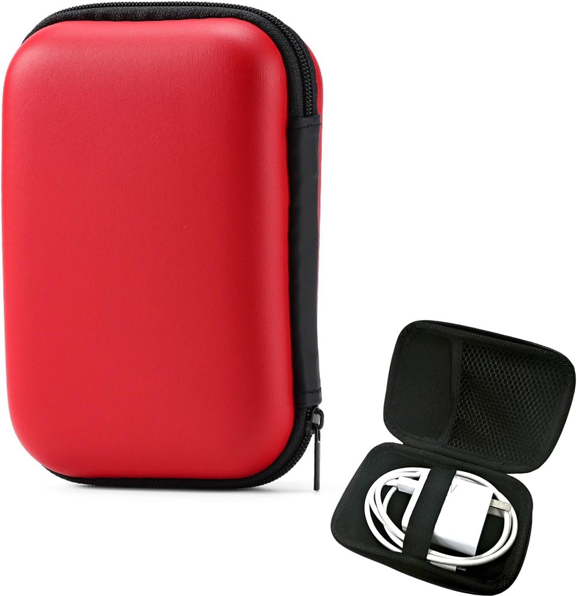 Schijftas voor 2,5 inch HDD en SSD - Schokbestendige HDD-hoes met zachte voering, waterdicht en stofdicht, draagtas voor externe harde schijven en accessoires - rood
