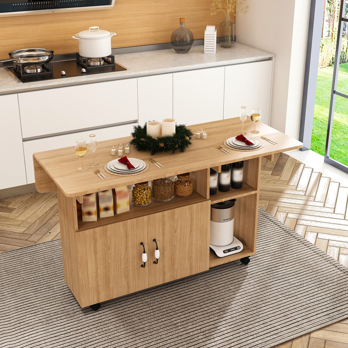 MODFU Eettafel - Opklapbaar Mobiel - Modern - MDF - Licht Eiken - 110 x 70 x 80 cm