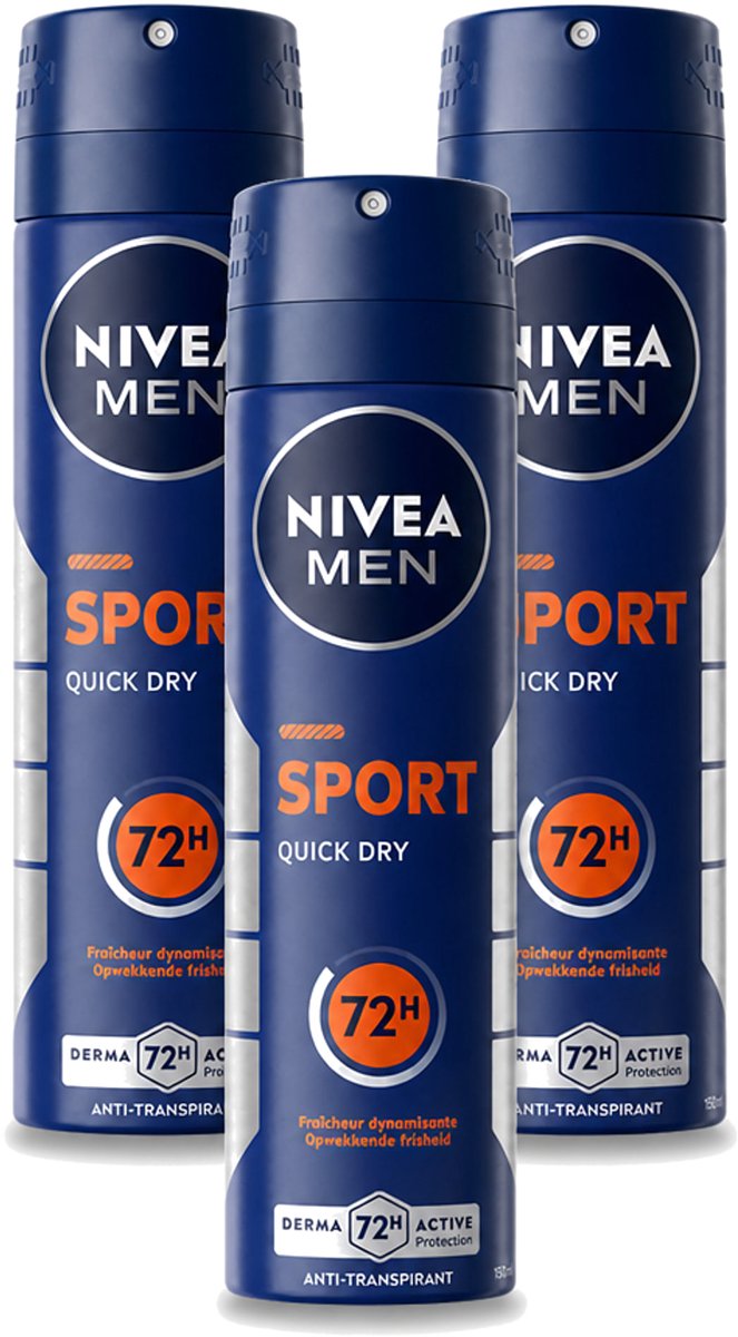 3 x Nivea - Men - Sport - Anti-Transpirant - Deodorant Spray - 150 ml - Bulkverpakking - 3 stuks