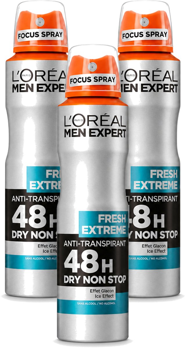 3 x L'Oréal Paris Men Expert Fresh Extreme - Deodorant - 48H Deodorant Spray - 150 ml - Bulkverpakking - 3 stuks
