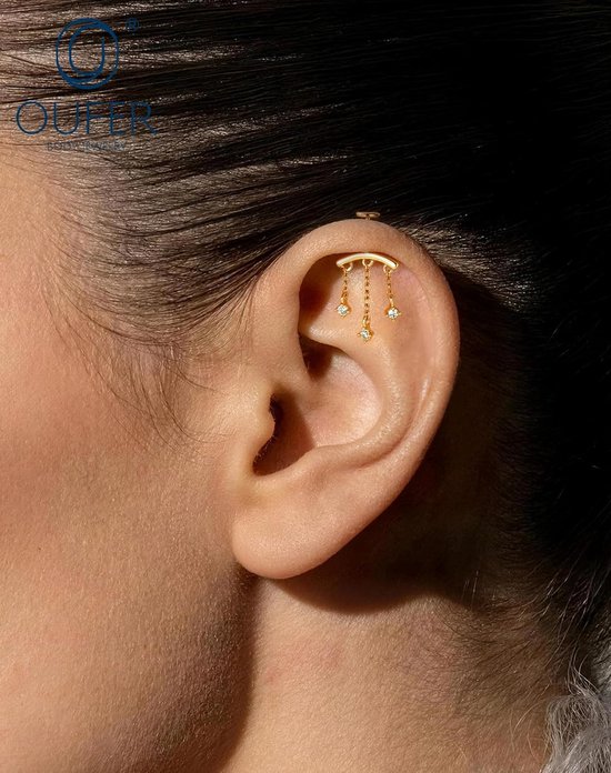 Verticale helix piercing 16G ketting CZ transparante hanger verborgen helix zilver goud platte achterkant oorbel verticale rook tragus oorbellen voor vrouwen — afbeelding 4