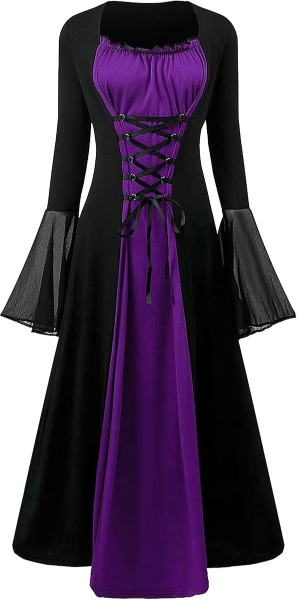Renaissancekostuum, voor dames, middeleeuwse jurk, trompetmouwen, gothic, maxi-jurk, carnaval, Halloween, feestjes