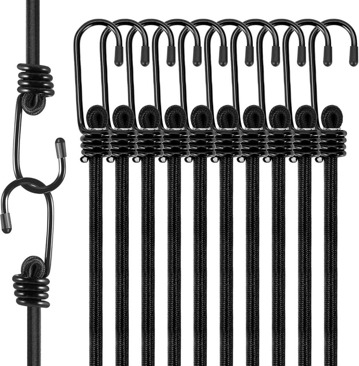 moinkerin Elastische spanbanden met haken, 12 stuks, 75 cm, elastisch, duurzaam, voor het beveiligen van bagage, bagagedragers, camping, motorfietsen, dekzeilen