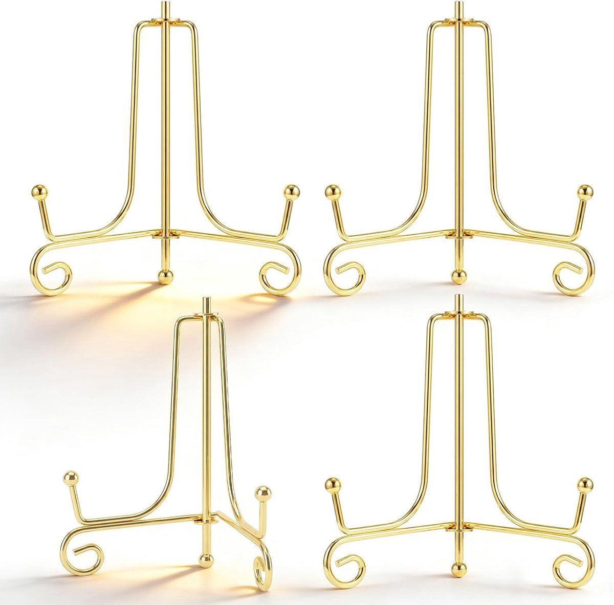4 stuks ijzeren bordenstandaard, 10 cm, kleine bordenstandaard, decoratieve bordenhouder, inklapbaar, tafelezel, gouden plaathouder, display voor borden, foto's, boeken, afbeeldingen