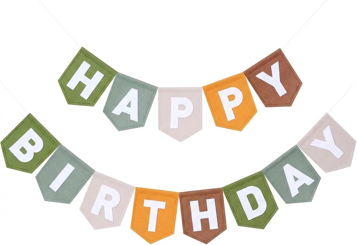 Gelukkige Verjaardag Banner Vooraf Gespannen Verjaardagsbord Decoraties voor Meisjes Jongens Kleurrijke Wanddecoratie Feestbenodigdheden Foto Props Achtergrond (Groen Beige Geel Bruin)