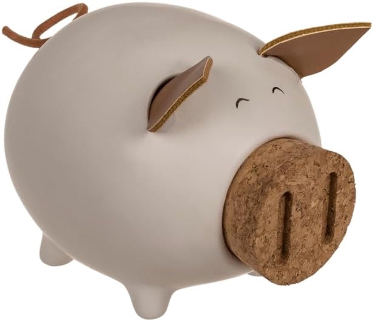 Spaarvarken van keramiek met oren en konijn Originele spaarpot met kurksluiting op snuit. (wit)