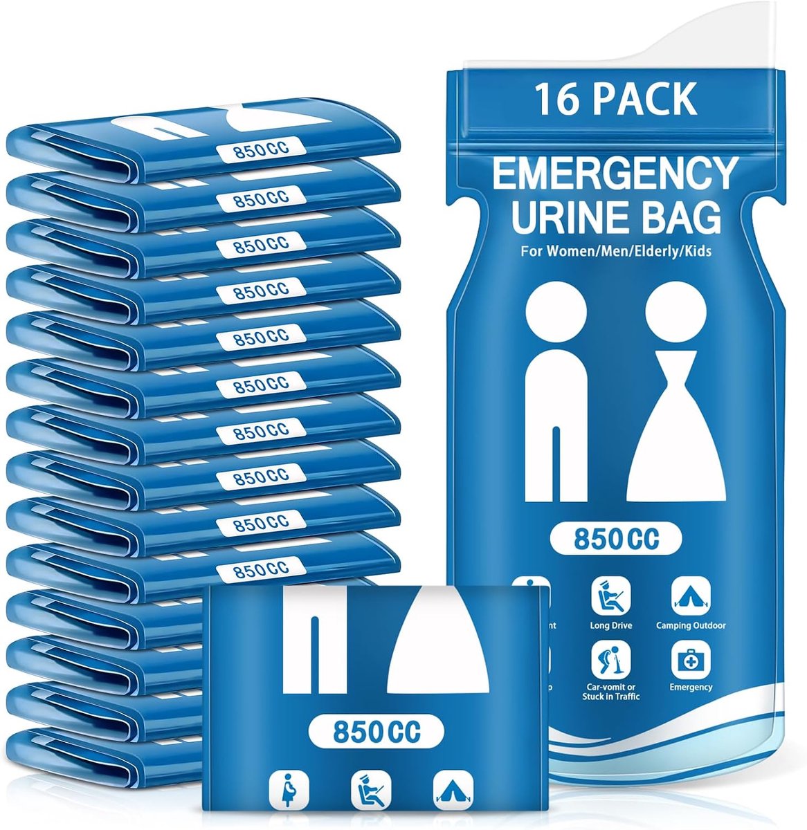 16 Stuks Urinetassen, Urinetassen Voor Onderweg Vrouwen/Mannen, 850 Ml Toilet Voor Onderweg, Braken Tassen, Noodtoiletzak, Voor Onderweg, Kamperen, Reizen, Autoverkeerjam