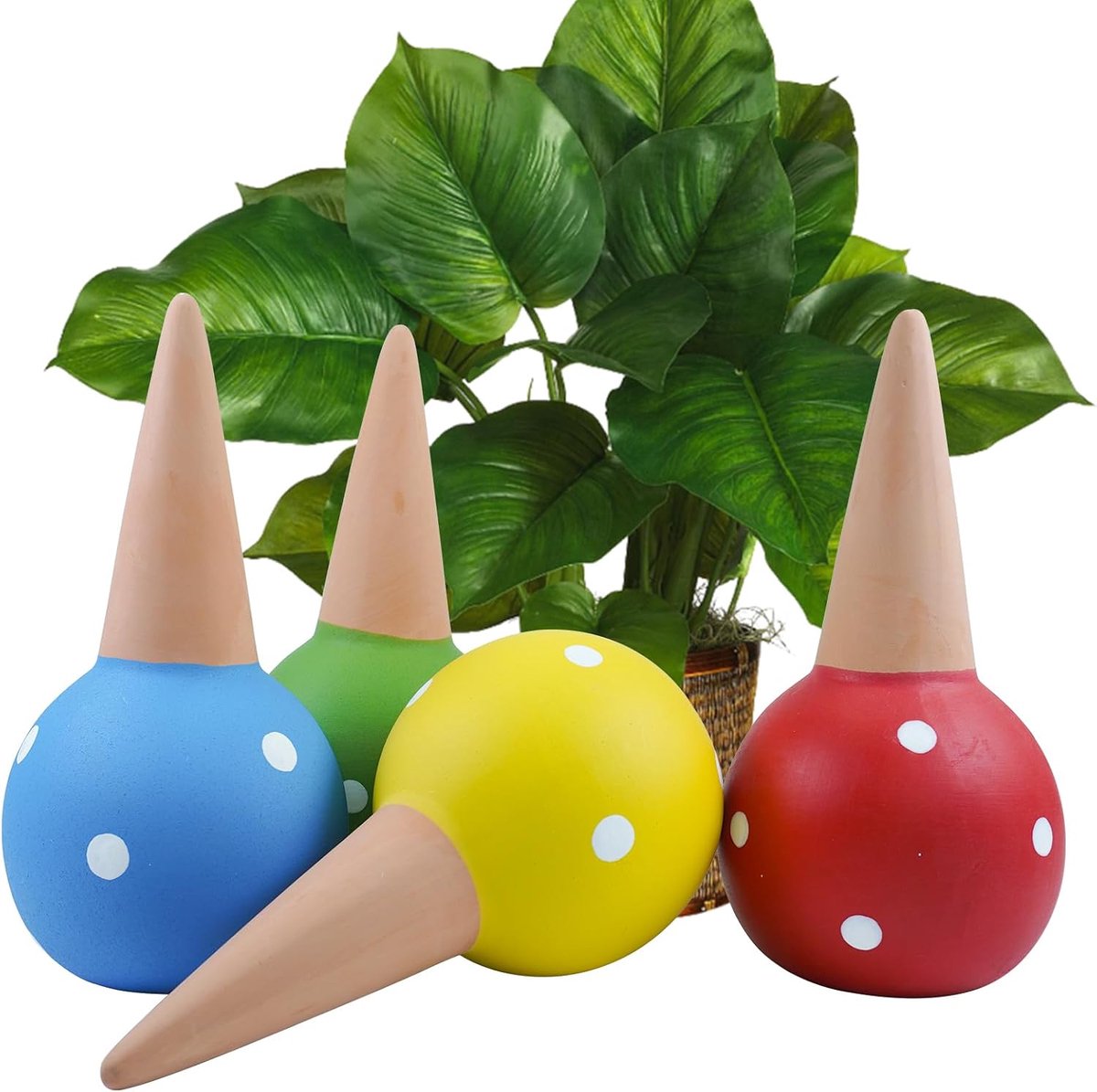 4-pack terracotta zelfbewaterende plantenspikes, terracotta vakantie plantenwaterer, decoratieve automatische plantenbewateringsapparaten, plantenbewateringsbollen voor binnen- en