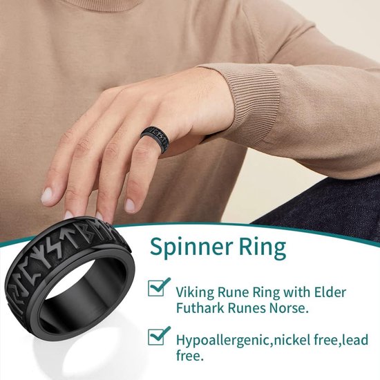 Rvs Rune/Keltische knoop/Maan Sterren Fidget Ringen voor Mannen Vrouwen Maat O tot Z Draaibare Spinner Ringen voor Angst, met Geschenkdoos — afbeelding 4