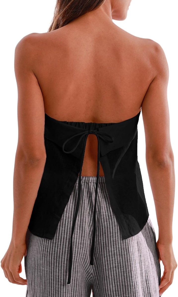 Top dames bandeau linnen, zomer tops mouwloos bovendeel rugsluiting zomertop schoudervrije linnen top off-shoulder boho sexy blousetops
