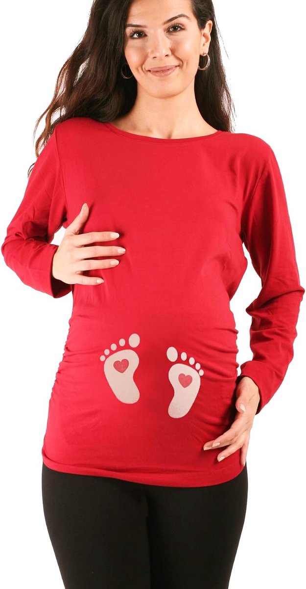 Voetafdrukken baby met hart - schattige zwangerschapsmode motief zwangerschapsshirt zwangerschapsshirt voor de zwangerschap, lange mouwen