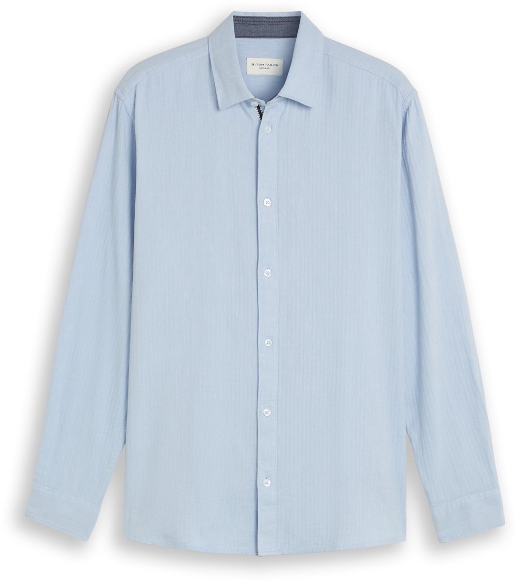 Tom Tailor - Overhemd van katoen met regular fit - Maat XXXL - pale blue herringbone