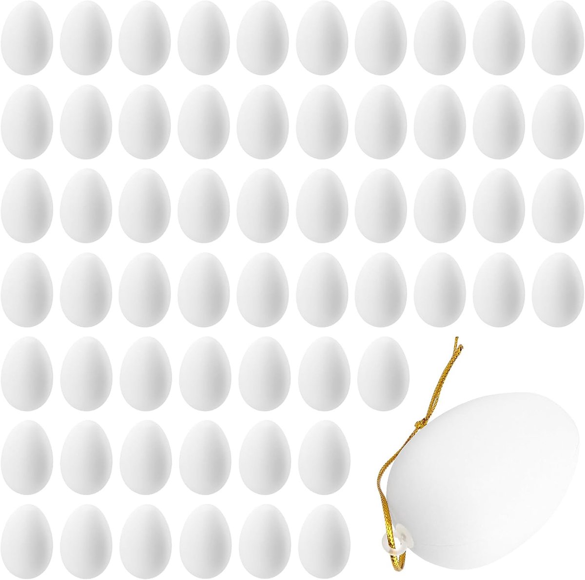 60 stuks decoratieve plastic paaseieren, witte plastic eieren om te knutselen, kunststof eieren om op te hangen, voor Pasen en lentedecoratie, 6 x 4 cm