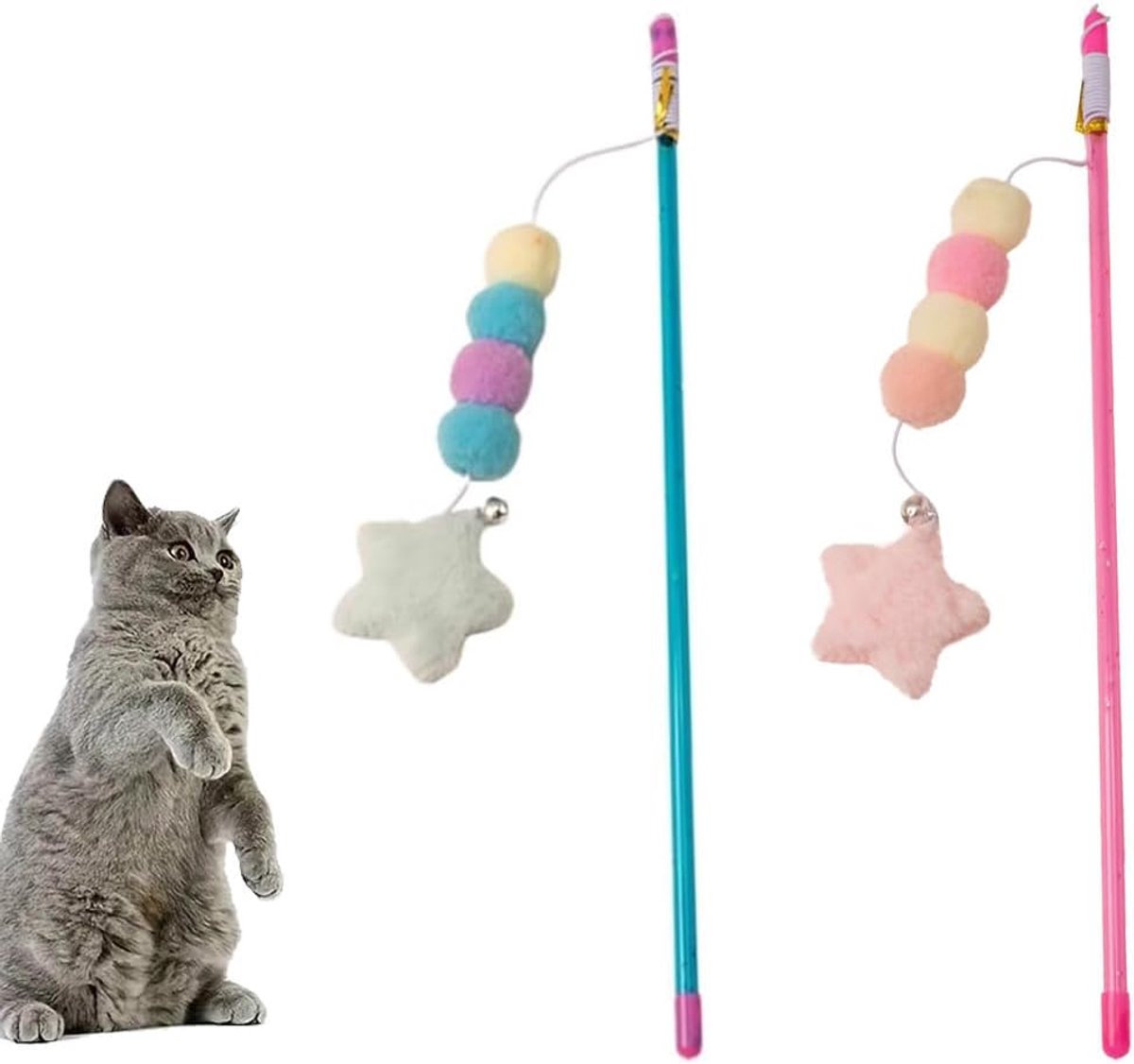 Speelgoed, interactieve speelstok met elastisch touw, pluche hanger speelgoed voor kleine kittenkatten oefening, set van 2