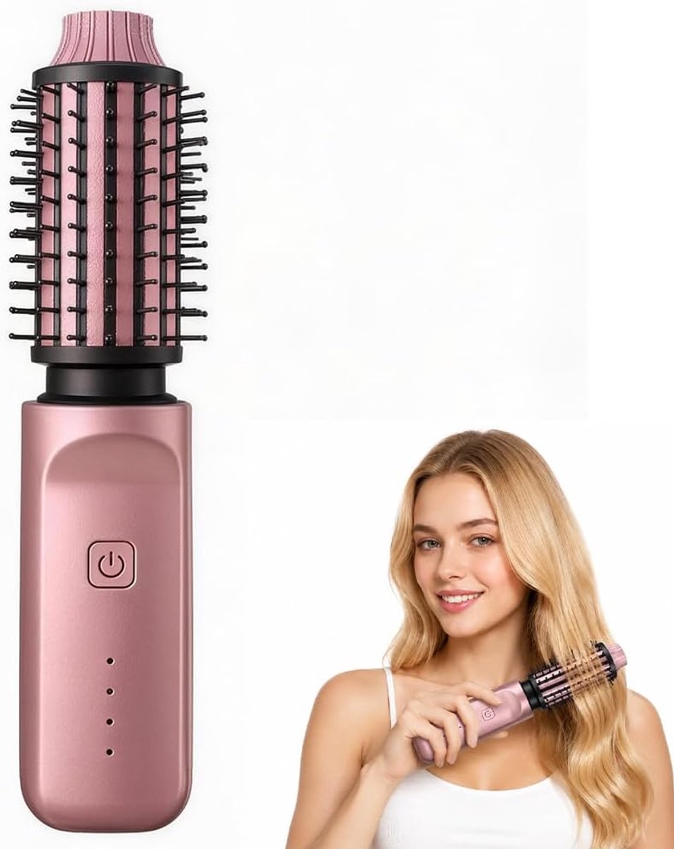 38 mm, stijlborstel Curly met 4 temperatuurinstellingen, draagbaar, oplaadbaar, thermische borstel, geschikt voor glad en krullend haar, snel opwarmen, roségoud