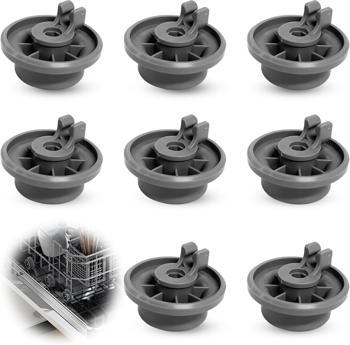 Wielen voor onderste mand, 8 stuks, universeel, hoge weerstand, compatibel met Bosch & Siemens, snelle reparatie van de bestekvaatwasser, model 165314