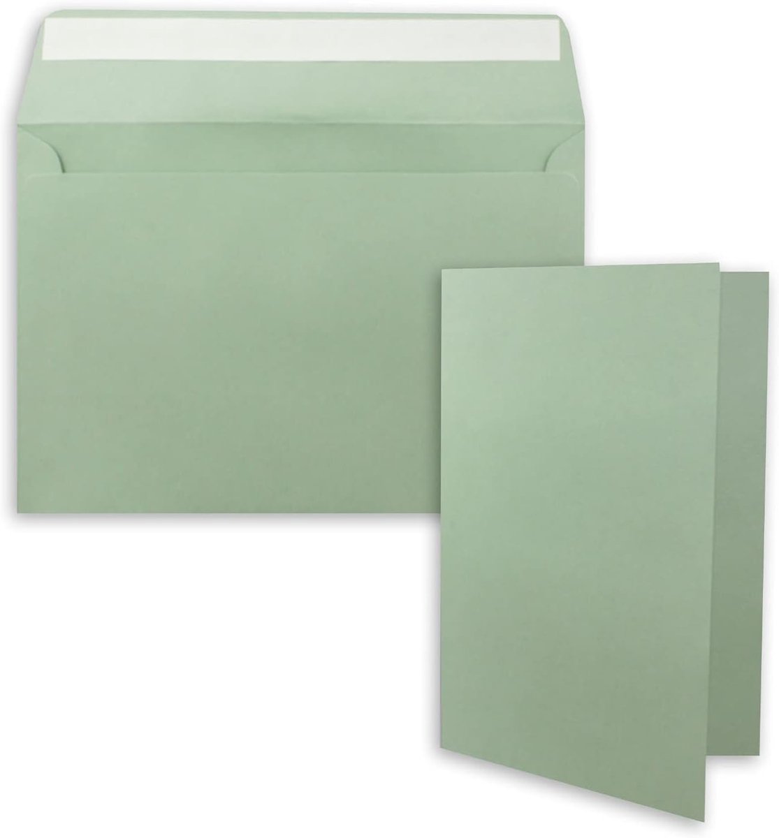 DIN A5, 14,8 x 21 cm, in eucalyptus (groen) met enveloppen DIN C5, zelfklevende kleefstrip, voor grote uitnodigingen en kaarten voor verjaardag of bruiloft