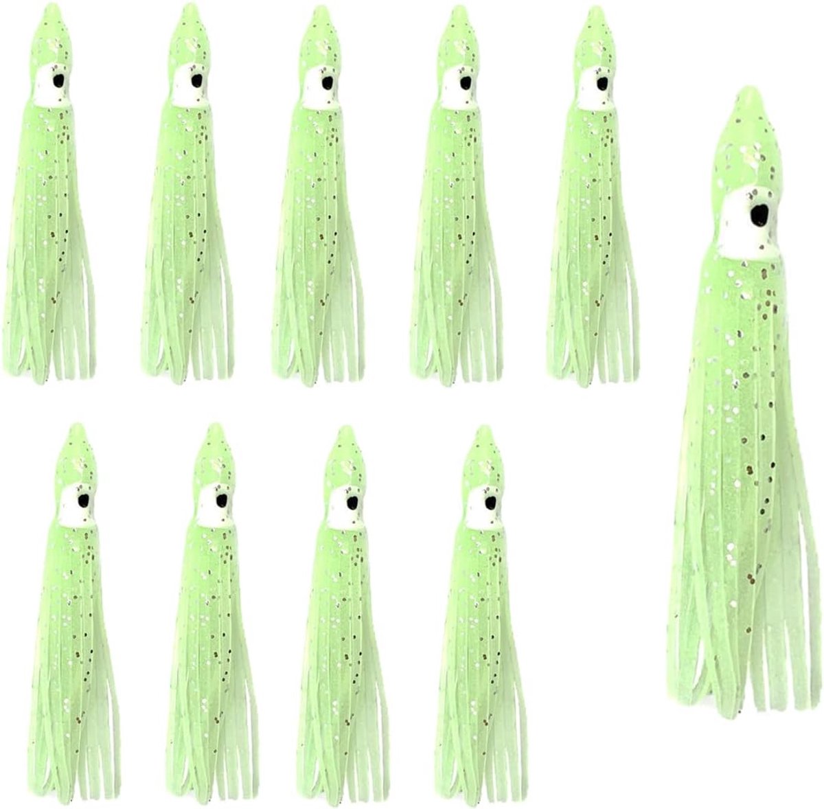 Octopus Slepen Aas, 9 cm x 10 stuks, zachte rubberen inktvis, zout water, zoetwater, rubberen aas voor baars, meerkleurige forel