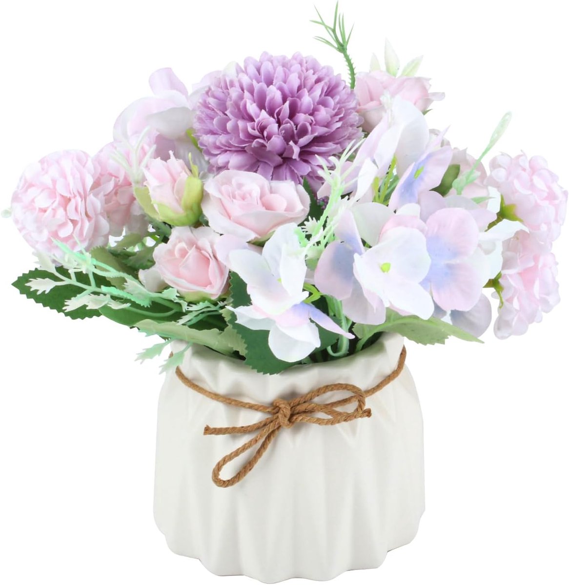 Kunstbloemen in pot, kunstbloemen, decoratie, plastic rozen, kunstbloemen, decoratieve planten voor wooncultuur, bruiloftstafel, woonkamer, slaapkamer, kantoor (paars)