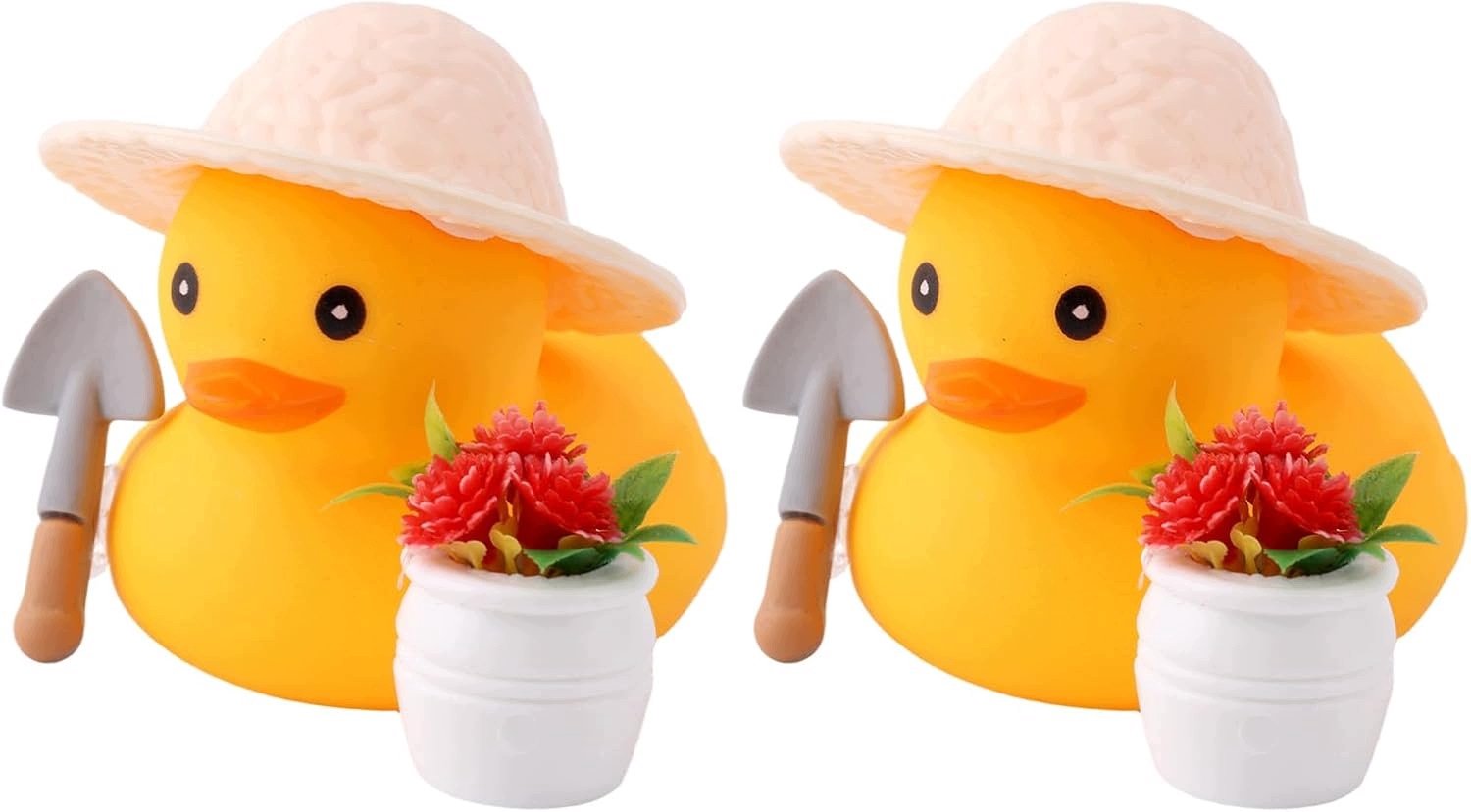 2x Rubberen Eenden Dashboard Decoratie met Boer Hoeden