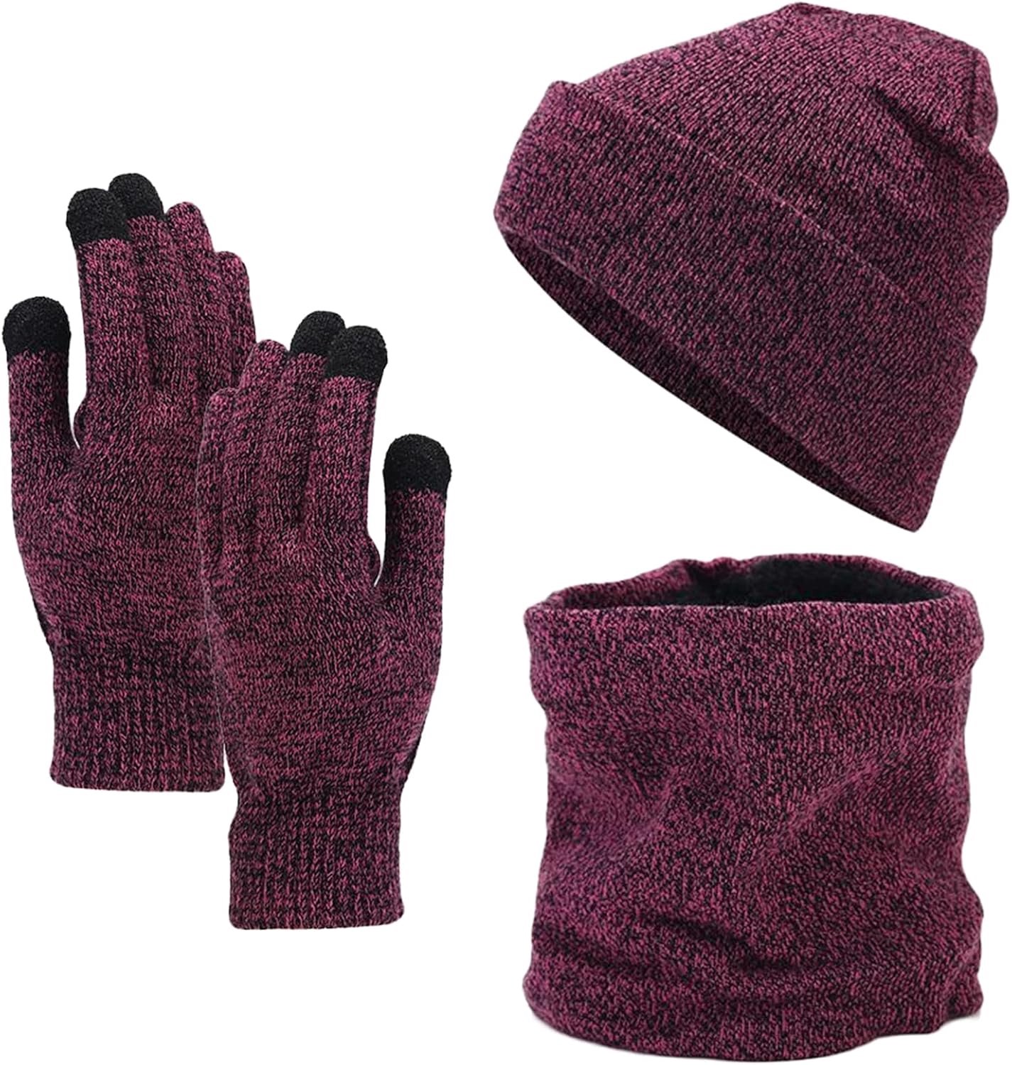 3-in-1 wintermuts, sjaal, handschoenenset, gebreide gevoerde beanie-muts, wintermuts met touchscreen-handschoenen, wintersjaal, sjaal en handschoenensets voor dames en heren